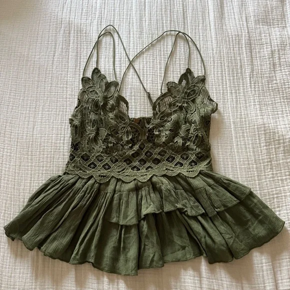 Free People Adella Cami in Olive Sparrow - Picture 3 of 7